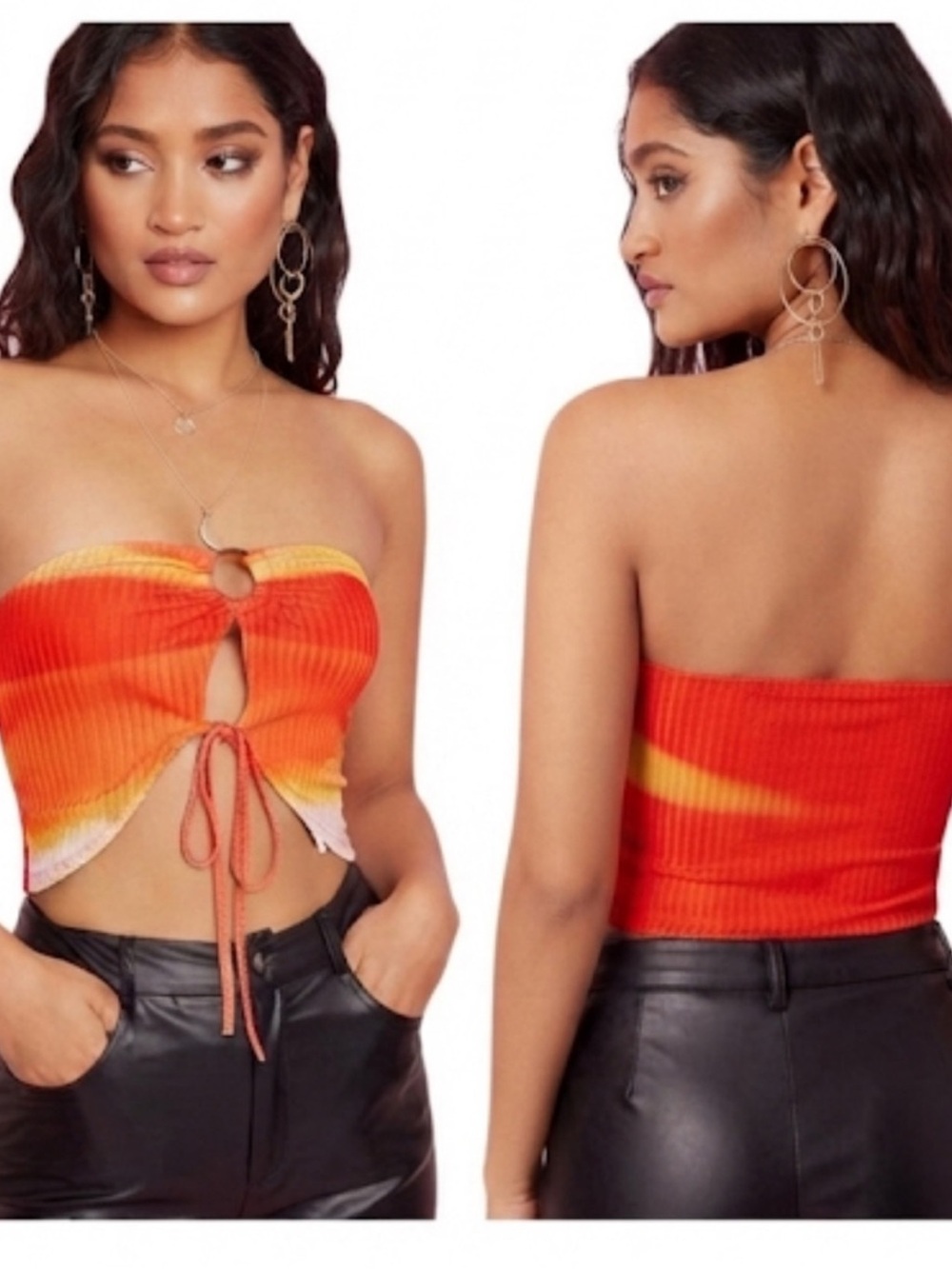 SHEIN VCAY Ombre Tie Front Crop Tube Top size L NWT